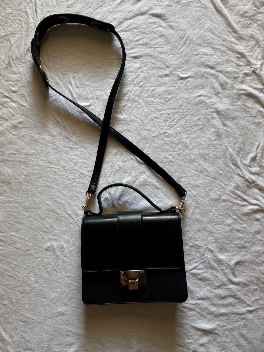 Forever 21 Black Faux Leather Crossbody Bag with Gold Hardware‎